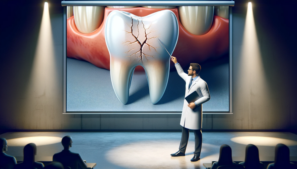 Dentist presenting on tooth decay at a seminar.