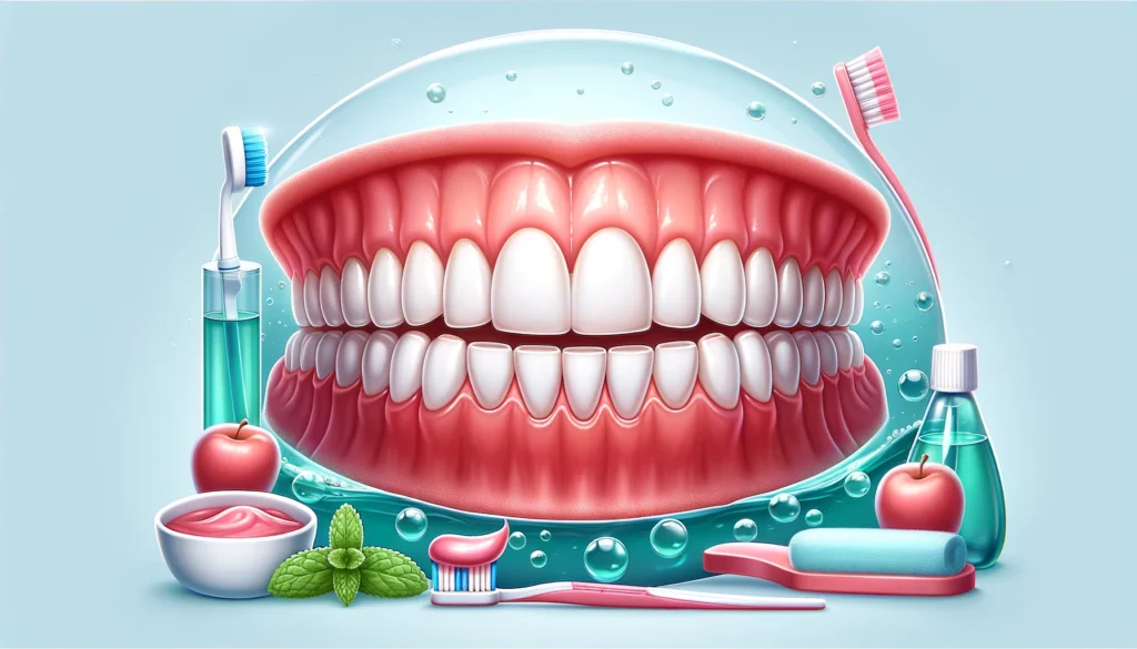 An educational illustration showing the importance of gum health in preventing gum disease before it starts. The image should depict a healthy, vibran