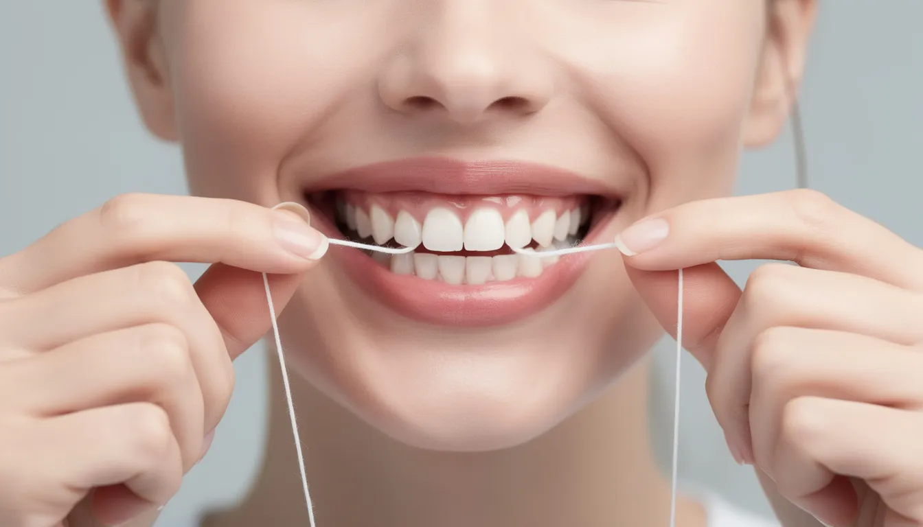 The image demonstrates the proper flossing technique, highlighting correct finger positioning to effectively clean between teeth and along the gum line, which is essential for good oral health and preventing gum disease. This visual guide emphasizes the importance of maintaining a best oral hygiene routine to avoid oral health problems like tooth decay and bleeding gums.