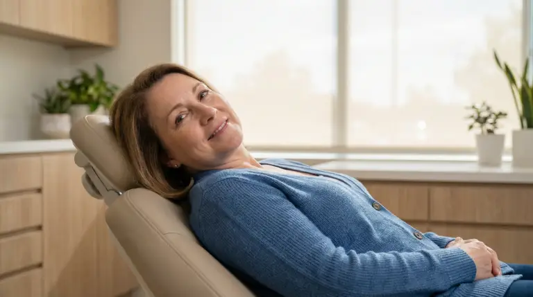 Woman smiling in dental chair at clinic