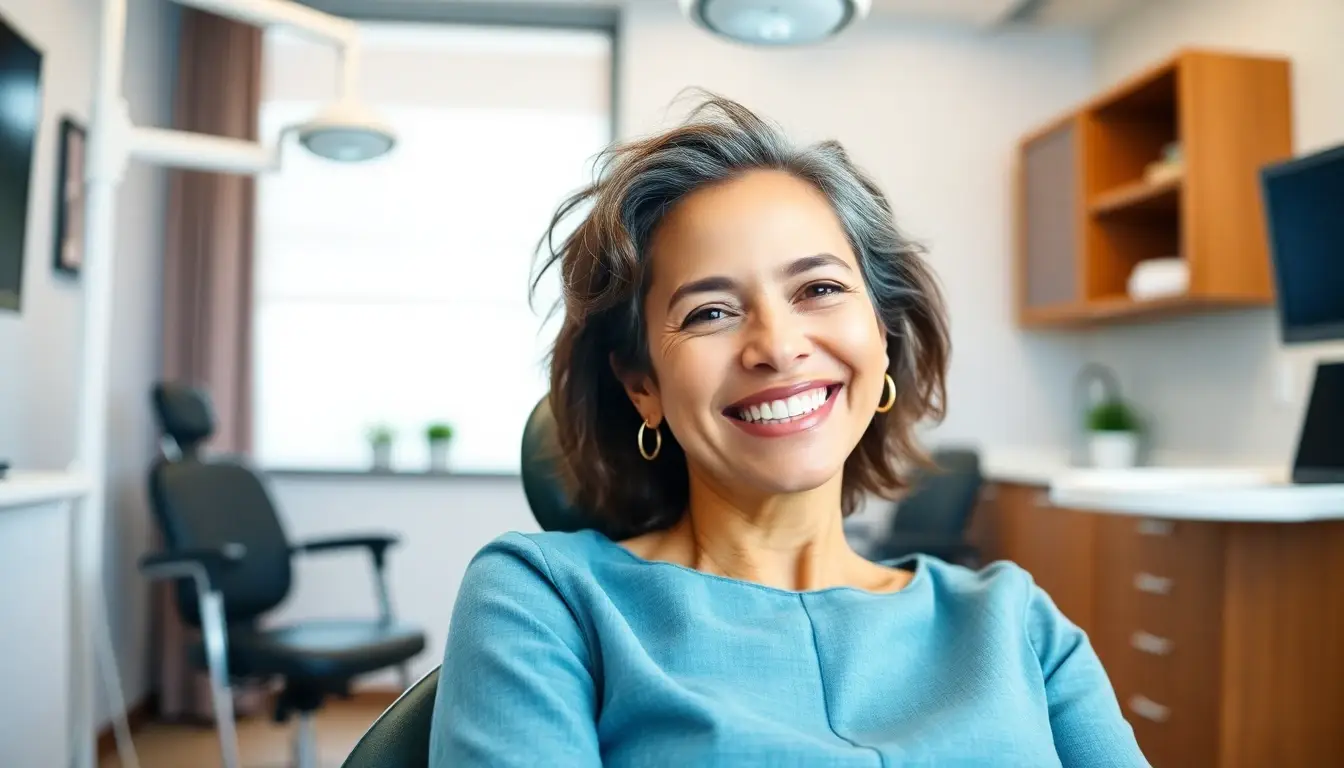 A confident adult patient smiling after a cosmetic dental visit
