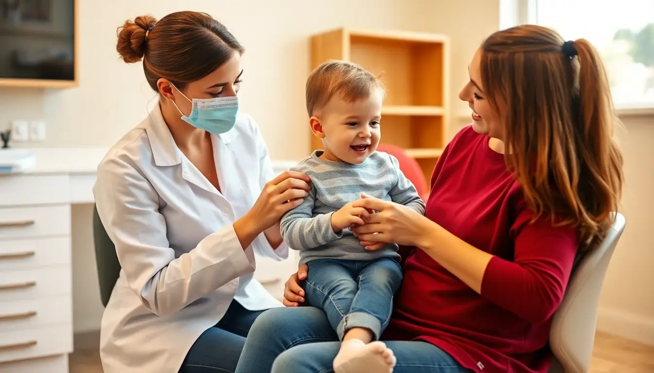 A parent holding a young child during a gentle dental exam