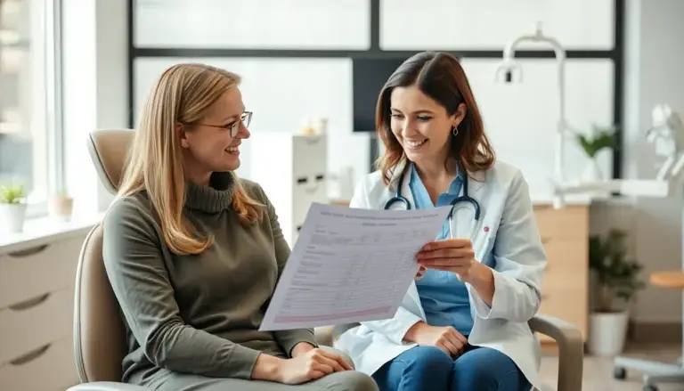 A female dentist reassuring a patient while reviewing a treatment estimate