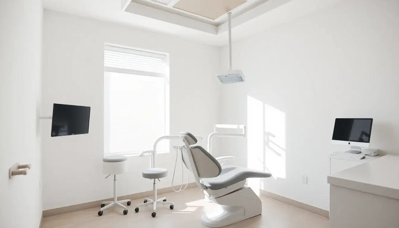 A modern dental treatment room with natural light