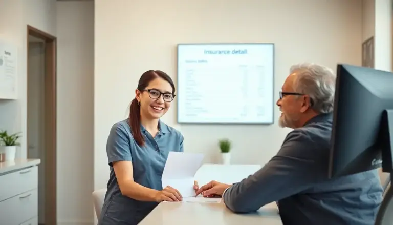 A dental office team member reviewing insurance plan details with a patient