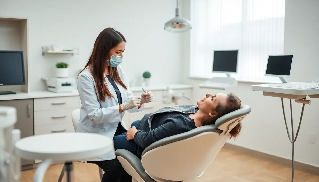 A female dentist preparing a patient for an in-office whitening treatment