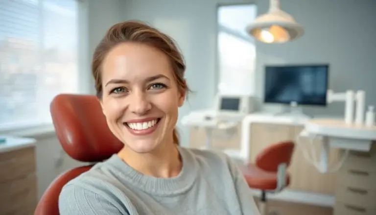 A woman smiling confidently after a professional teeth whitening treatment