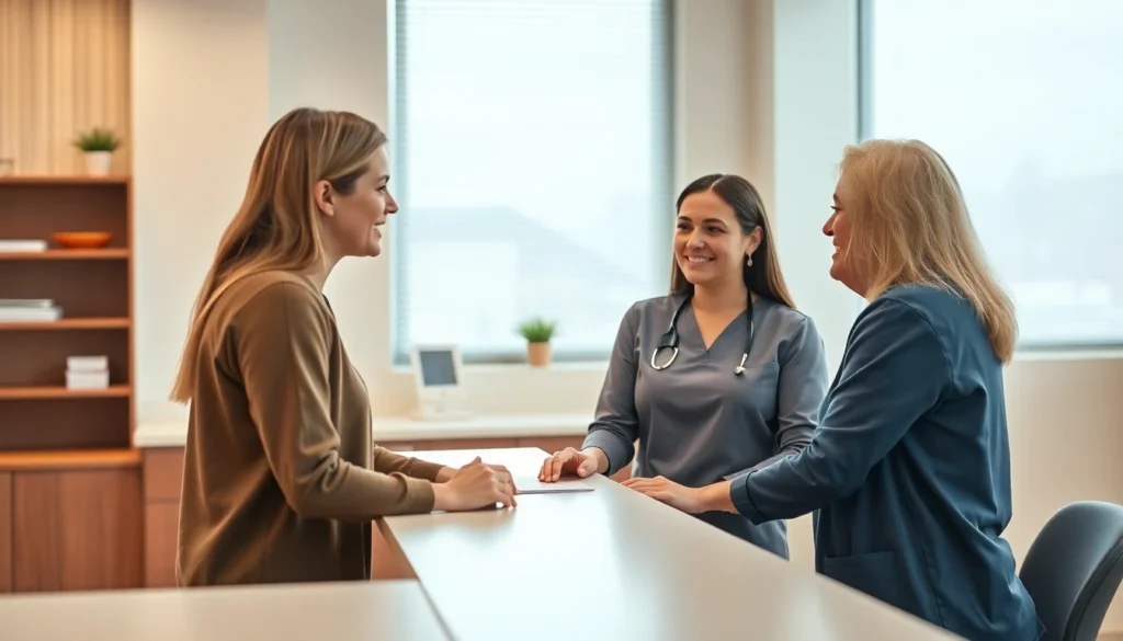 A patient talking with a dental team member about payment options