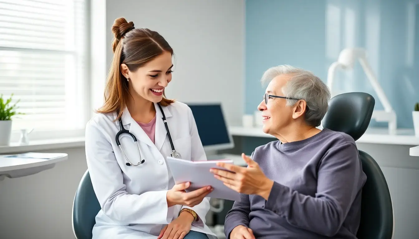 A female dentist explaining treatment options to a patient