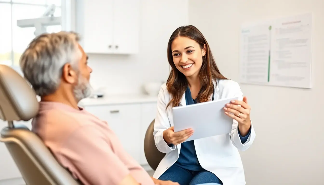 A female dentist explaining coverage levels to a patient
