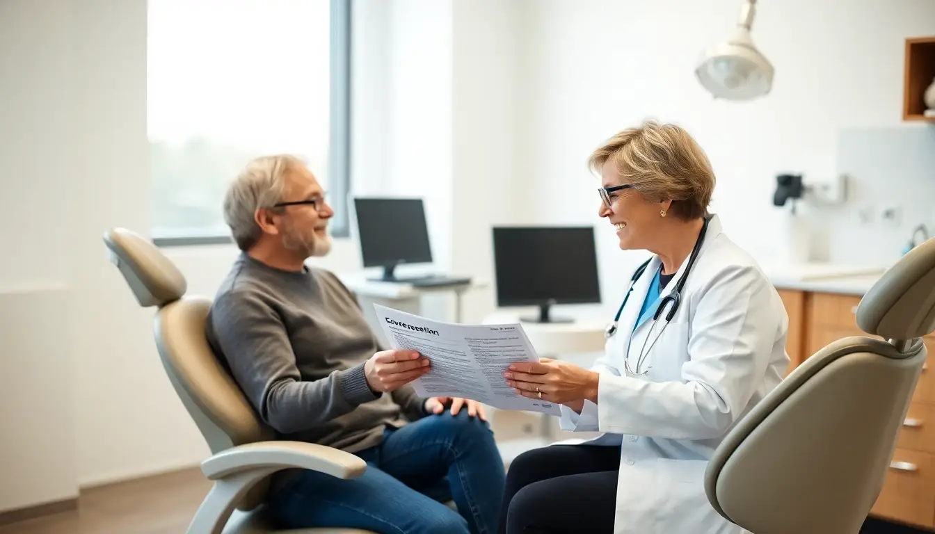 A female dentist explaining plan coverage to a patient
