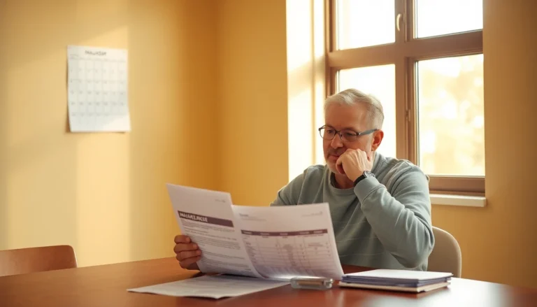 A patient reviewing dental insurance paperwork with a calendar nearby